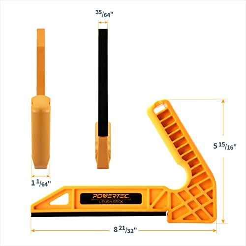 POWERTEC L Shape Push Stick for Table Saws, Router Tables, Jointers, Ergonomic Handle Table Saw Push Stick, Woodworking Table Saw Safety Accessories for Hand Protection, 1PK (71452)