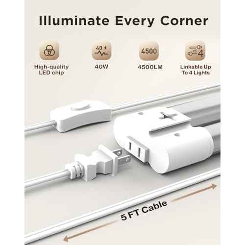 Sunco LED Shop Lights for Workshop 4FT, Linkable Garage Lighting, 4500 LM, 40W (150W Equivalent), 5000K Daylight, Surface + Suspension Mount, 48 Inch Integrated Fixture, White 4 Pack.