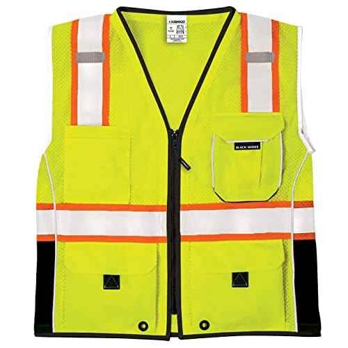 Kishigo Premium Black Series Heavy Duty Unisex Reflective Safety Vest, ANSI Type R/Class 2 Compliant, 6 Pockets