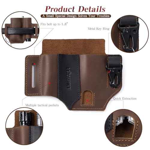 Leather Multitool Sheath,Handmade EDC Belt Organizer,Tactical Tool Pouch Holster, Fits Flashlight, Pen and Keychain, Brown