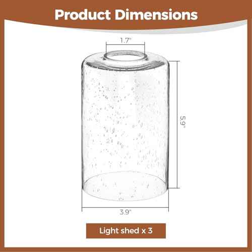 6 Pack Seeded Glass Lamp Shade, Cylinder Bubble Glass Shades Replacement Light Fixture Globe, 6 x 4 Inch Glasss Lampshade Globe Cover with 1-5/8 Fitter for Chandelier Pendant Wall Sconces