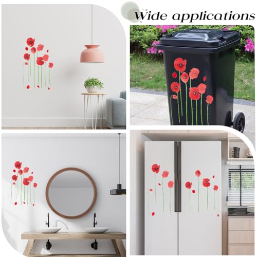 GORGECRAFT 27.8x8 Large Red Poppy Flower Wall Decals Trash Stickers for Trash Cans Decorative 3D Floral Stickers Waterproof Beautiful Flowers Self Adhesive Peel & Stick Removable Decor