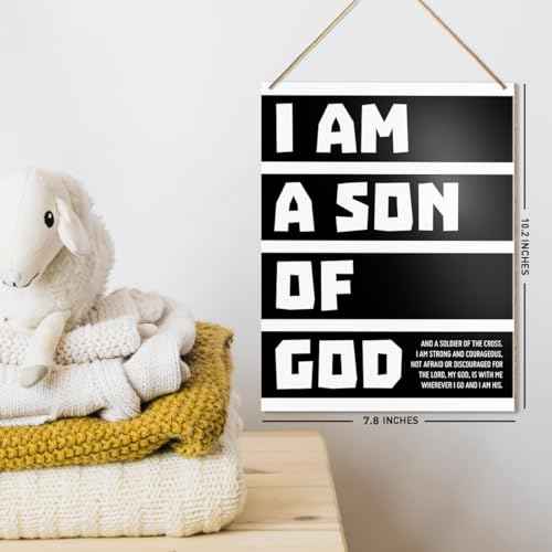 UDNADKEX Boy Room Wall Sign Hanging Decor, I Am a Son of God, Christian Nursery Boy Bedroom Teen Room Playroom Scripture Wooden Decor Nursery Bible Verse Decoration
