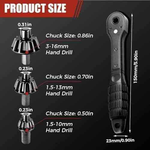 3 in 1 Drill Chuck Ratchet Wrench, Drill Press Chuck Key, Replacement Tool for Electric Drills & Power Tools with Extended Arm for Added Torque (All Size)