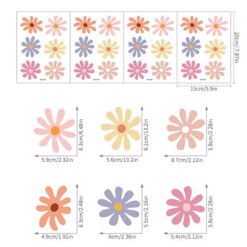 Colourful Daisy Home Wall Decor Living Room Wall Decals Peel and Stick Wall Stickers & Murals 12 Pcs Flower Wall Stickers Decor for Bedroom Boho Vinyl Kitchen Wall Murals Bathroom