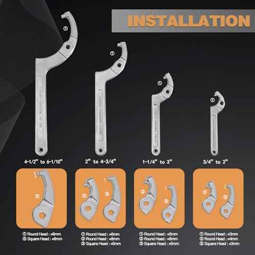 12pcs Adjustable Spanner Wrench Sets with Replaceable Head, C-Shape Pin Hook Wrench Tools for Pipes Heating Cars, Castle Buffer tube Nut Coilover Wrench for Suspension System, 3/4" to 6-1/10"