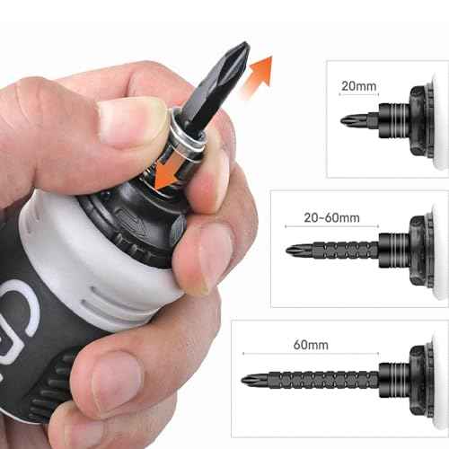 Buspoll Ratcheting Stubby Screwdriver - Adjustable Length, Reversible Dual End, Magnetic Tip - Compact, Portable, Pocket Size.
