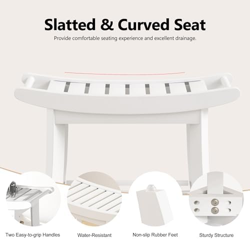 Bamboo Shower Bench Chair Bathroom Shower Stool Seat for Inside Shower Bathtub with Storage Shelf Shower Foot Rest for Shaving Legs 25.2 x 13 x 19.2 Inches White