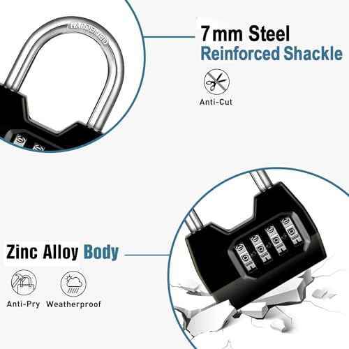 4 Pack disecu 4-Digit Combination Lock, Waterproof Outdoor Padlock for School Gym Locker, Sports Locker, Shed, Storage Unit (Black)