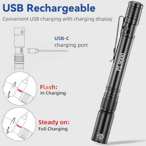 2Pack Pen Flashlight Rechargeable PL9000, 5Mode Bright Pen Light Flashlight High Lumens, Waterproof Pocket Flashlights, EDC Adjustable Tactical Flash Light, LED Small Lights with Clip for Emergencies