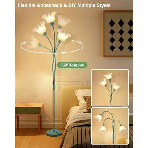 Lightdot Flower Floor Lamp for Living Room Modern Tree Floor Lamp with DIY Branch Goosenecks, Spring Green 3-Light Standing Lamp for Bedroom Kids Room