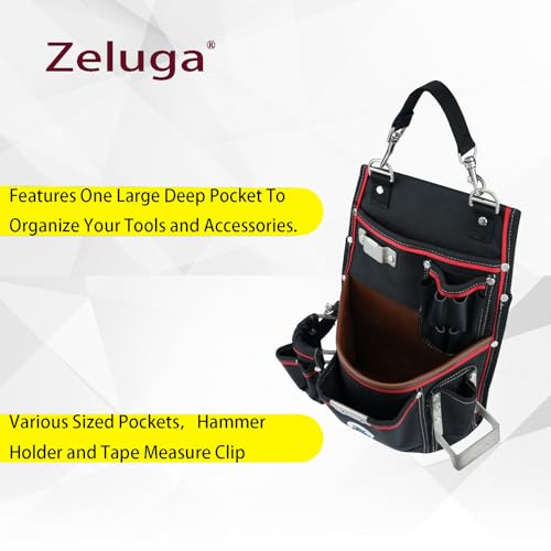 20-539 Professional Heavy Duty Tool Pouch with Hammer Holder & Tape Clip | 1680D Ballistic Nylon + Genuine Leather | Belt Loop & Hand Carry