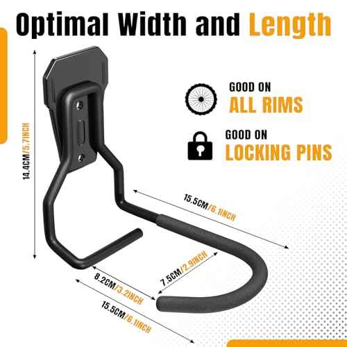 Wall Mount Bike Hooks Bike Hooks for Garage Vertical Bike Hanger for Indoor Use Heavy Duty with 8mm Thick Steel Frame 4PCS Storage System Black