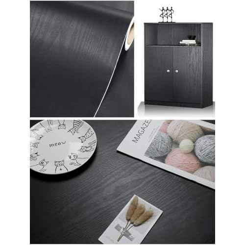 Black Wallpaper - Wood Peel and Stick Wallpaper ? Black Wood Self-Adhesive & Removable Wall Paper for Countertop Furniture Kitchen Wall, Countertop Contact Paper, Easy to Clean, 24''¡¿393'' Vinyl
