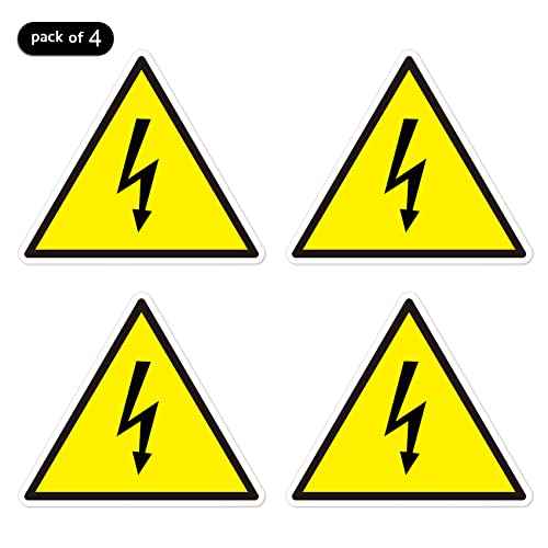 dealzEpic - Yellow Triangle Electrical Shock Hazard Risk Warning Sign - Self Adhesive Peel and Stick Vinyl Sticker - 10 cm (3.94 inches) | Pack of 4 Pcs