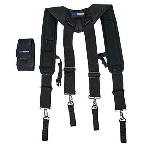 MELOTOUGH Tool Belt Suspenders Construction Work Belt Suspenders with detachable phone holder comfortable foam shoulder padder (Blue)