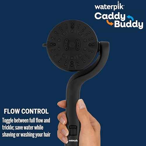 Waterpik Caddy Buddy Pivoting Hand Held Shower Head With 5-Foot Hose, 5-Mode with High Pressure Sprays, Matte Black, PHO-555E