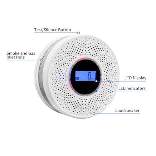 Smoke Detector Carbon Monoxide Detector Combo with Digital Display and Sound Light Alarm, 2-in-1 Smoke & CO Alarm with Battery Operated for Home, Travel or RV