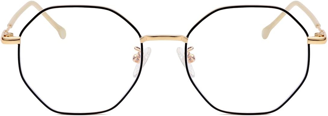 Polygon Blue Light Blocking Glasses for Women Men Retro Octagon Square Non-prescription Metal Frame Eyeglasses