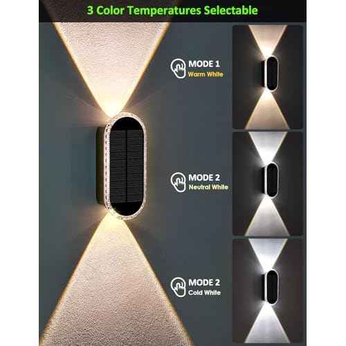 Solar Fence Lights Outdoor, 3000K/4000K/6000K 3 Modes Solar Wall Lights Outdoor Waterproof, Up&Down Dual-Head Outdoor Solar Lights for Yard House Fence Backyard Deck Garden Patio Porch, 10 PK
