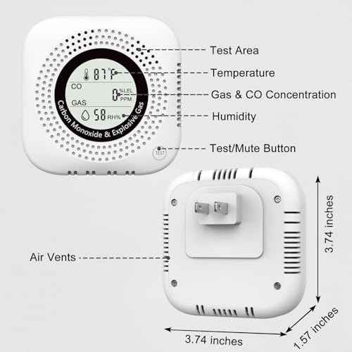 4-in-1 Upgraded Natural Gas Leak Detector and Carbon Monoxide Detectors,Carbon Monoxide Detectors Plug in with Temperature & Humidity Monitor CO Methane Propane Alarm for Home RV Hotel (White)