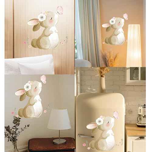 HomeSoGood Cute Cartoon Bunny Wall Sticker,Rabbit Kiss Butterfly Shape Wall Decals, Wall Decor for Bedroom Living Room Background