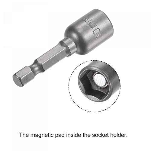 uxcell Quick-Change Nut Driver Bit, 1/4" Hex Shank 10mm Magnetic Nut Setter Drill Bits, 1.89" Length, Metric 5 Pcs