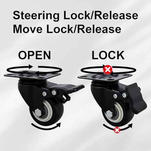 2 Inch Caster Wheels Set of 24 Heavy Duty Casters,with Brake,No Noise Locking Polyurethane (PU) Wheels, for Furniture and Workbench Load 800lbs