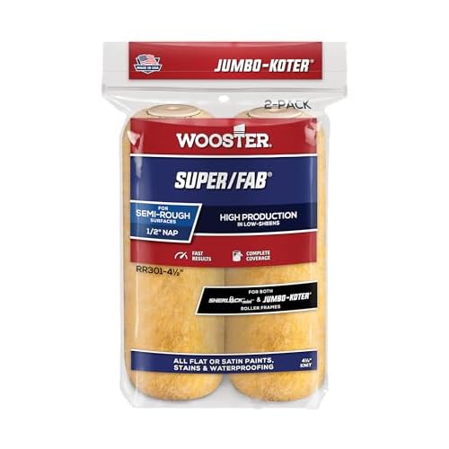 WOOSTER Brush RR301-4 Super/Fab Jumbo-Koter Paint Roller, 1/2 in Nap, 4-1/2 in L, Knit Fabric Cover, 4.5 Inch, No Color