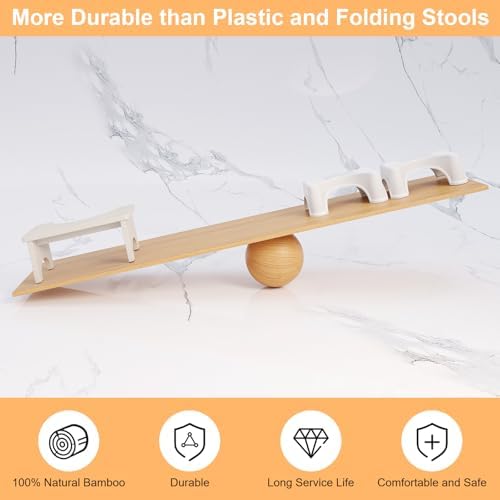 Wooden Squatting Toilet Stool for Adults, 6.7" Height Poop Stool Squat Adult, Non-Slip Potty Step Stool for Bathroom, Space-Saving Bamboo Pooping Stool, White