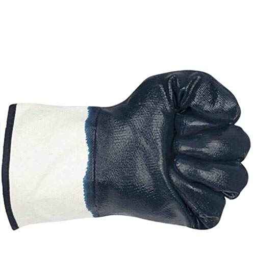 Oil-resistant Gloves, Nitrile Rubber Fully Coated Cotton Safety Work Gloves, Acid And Alkali Resistant, Unisex Large Size, Blue, 12 Pair