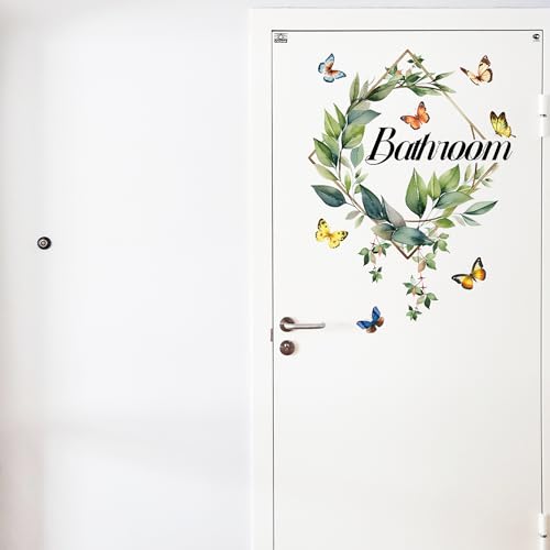 2 Pcs Bathroom Toilet WC Sign Door Stickers Washroom Wall Decals Peel and Stick Removable DIY Beautiful Flower Wash Room Door Decor (Bathroom)