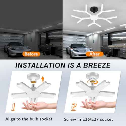 2 Pack Garage Light Super Bright 6500K LED Ceiling Lamp Deformable Screw in E26/E27 Shop Light for Workshop Basement Attic Warehouse