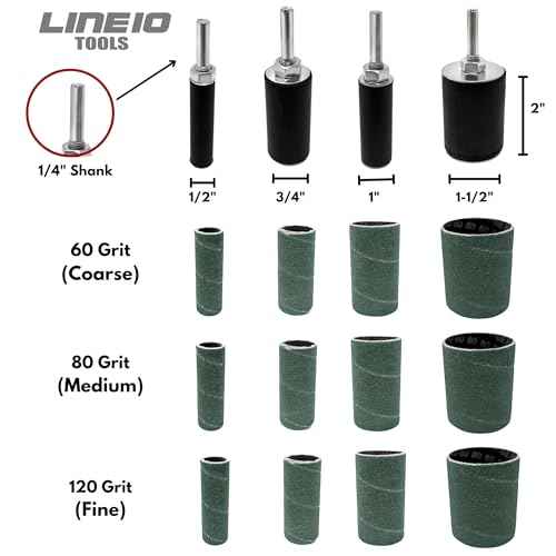 LINE10 Tools 16pk Zirconia Sanding Drum and Sleeves Set, Spindle Sander Attachment for Drill and Drill-Press, Die-Grinder, 2-inch Extra Long Surface, Ideal for Knife Making, Works on Stainless Steel