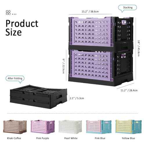 Stackable Plastic Closet Storage Basket, 2 Pack Foldable Closet Organizers and Storage Bins, Decorative Basket for Closet, Shelves, Laundry, Wardrobe Organizing (Purple Black)