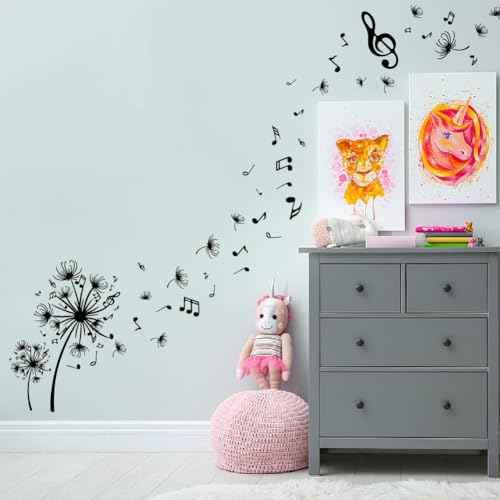 SUPERDANT Dandelion Wall Decal Music Notes Wall Sticker Removable Peel and Stick Waterproof Wall Art Decor Stickers for Kids Baby Classroom Living Room Music Room Bedroom
