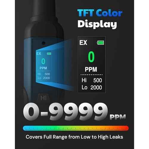 AGT-1988 Natural Gas Detector, Gas Leak Detector with TFT Display, 0.5s Response, 0?9999PPM Range, Rechargeable & Portable for Detecting Combustible Leaks Like Propane, Methane for Home & RV