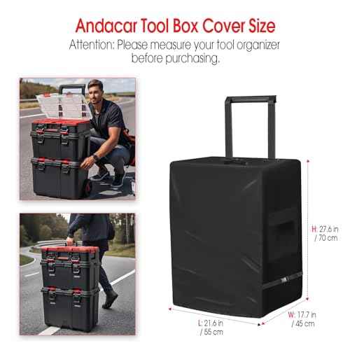 Tool Box Cover for Keter Stack-n-Roll Modular Tools Organizer Stackable 3PC Rolling Tool Box System with Wheels, 600D Waterproof Tool Chest Organizer Cover, Black, Cover Only