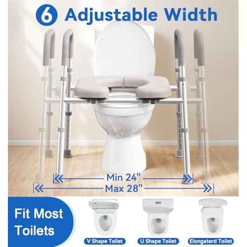 HOMLAND Raised Toilet Seat with Handles, Toilet Seat Riser for Seniors, Adjustable Height & Width, 400lb Elevated Handicap Toilet Seat, Fit Any Toilet, Grey