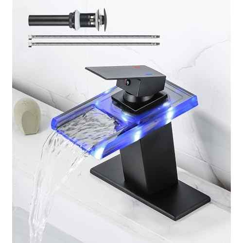 LED Bathroom Sink Faucet, Matte Black Single Hole Vanity Faucets for 1 Hole Sinks,Pop Up Drain Included. (Short, Matte Black)