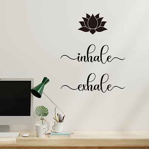 Vancetyno Inhale Exhale Vinyl Wall Decal - Bedroom Yoga Relax Wall Art Lotus Home Decor