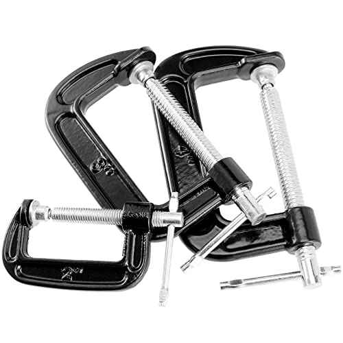 6 PCS 3 Size C-clamp Set, 2" 3" 4" Small C Clamps, Mini G Clamps for Woodworking or Metal Workpiece, Black