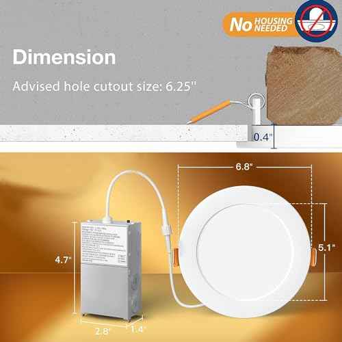 12-Pack 6 Inch LED Recessed Lights 6500K Daylight Ultra-Thin Canless Wafer Downlight with Junction Box, 12W 1050LM Ceiling Lights for Kitchen Living Room Hallway Office&FCC
