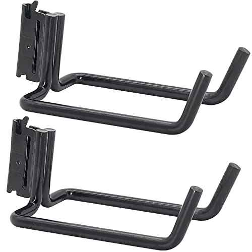 2 Pack E-Track Heavy Duty Shovel Hanger for Store Long Handled Tools,Large Steel Tool Double J Hook, Tool Hanger | E Track Accessories for Enclosed Trailer or Trucks (Black)