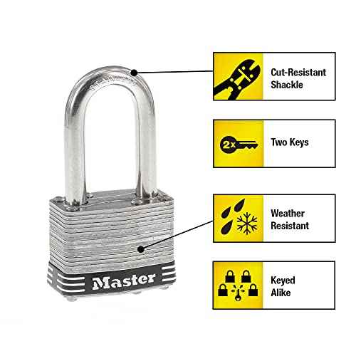 Master Lock 1SSQLF Stainless Steel Outdoor Padlock with Key, 4 Pack Keyed-Alike