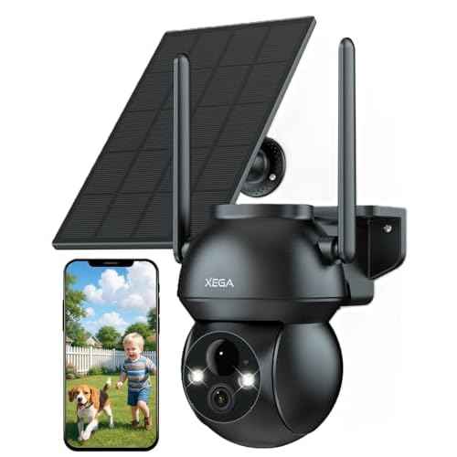 Xega Solar WiFi Camera Outdoor Wireless, 2K PTZ Security Camera with Rechargeable Battery, Color Night Vision, PIR Motion Detection, 2-Way Audio Spotlight & Siren, TF/Cloud Sttorage IP66