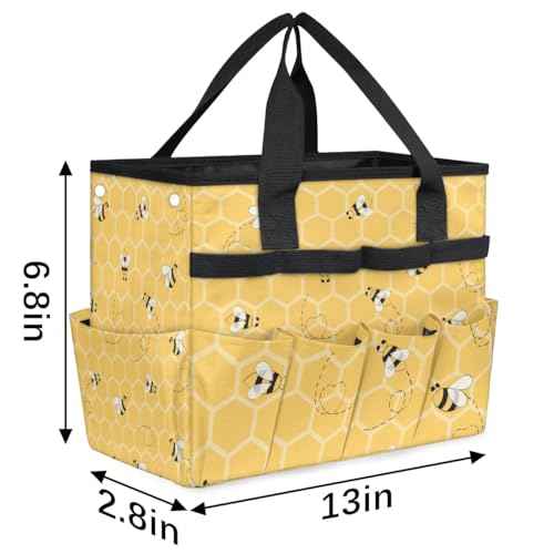 Honeycomb Garden Tool Bag Tote, Oxford Tool Bags Heavy Duty, Portable Gardening Tool Storage with Pockets & Handle,Multi-Pocket Tool Organizer Bag for Outdoor Garden Lawn Yard