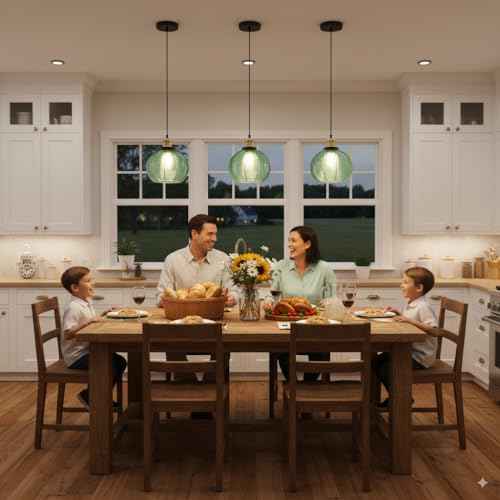 Vintage Pendant Light 1- Light Kitchen Sink Pendant Lights with Green Hand Blown Glass Small Hanging Lamp for Kitchen Island Dining Room Bedroom Bathroom Hallway E26