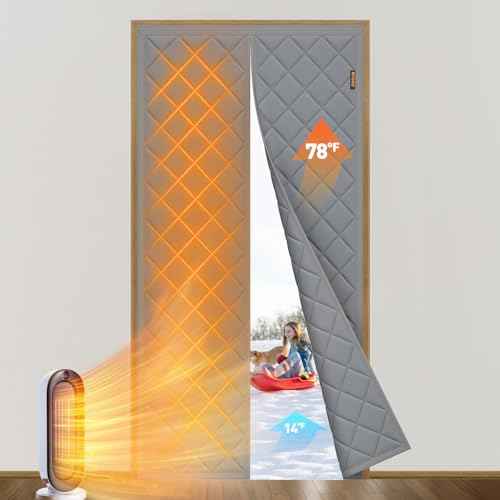 MAGZO Magnetic Thermal Insulated Door Curtain Fits Door Size 42" x 80", Oxford Cloth Strong Magnets Winter Entrance Insulation, Thicken Cotton Weatherproof Doorway Cover, Gray