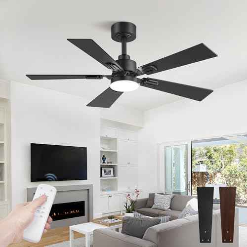 Fanbulous 42 Ceiling Fans with Lights and Remote, Modern Low Profile Ceiling Fans with Dimmable 3CCT Quiet DC Motor, Reversible Celing Fan with 6-Speeds Timer for Bedroom(Black)